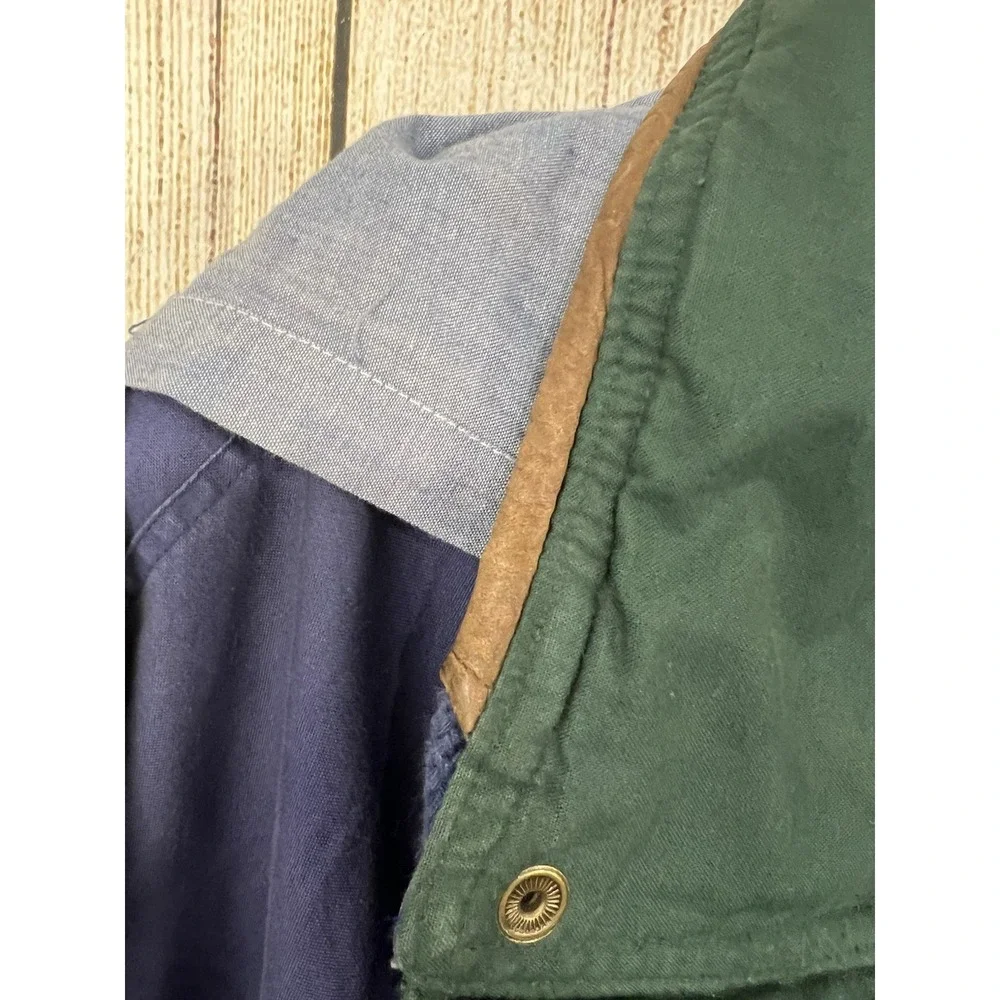 Vtg 90s Barn Coat Men L Blue Cotton Leather Accents Trim Gorpcore Grunge Retro
